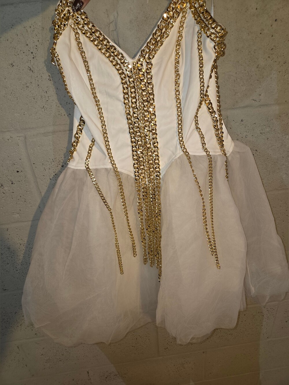 AKIRA So Rad Tube Dress With Chains White Large NWT Statement Mini Dress